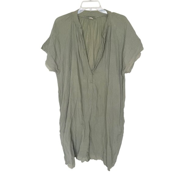 Love Tanjane Green Cotton Midi Dress Short Sleeves V-Neck Pockets Bohemian - Picture 1 of 9